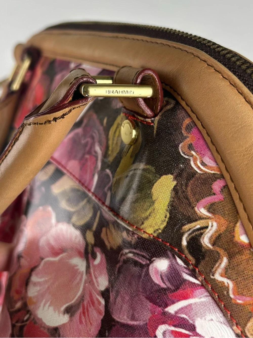 Brahmin Louise Rose Floral Hemmingway Leather Satchel Bag Purse